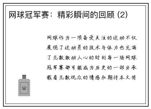 网球冠军赛：精彩瞬间的回顾 (2)