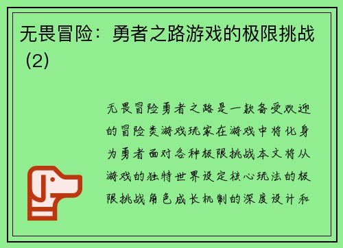 无畏冒险：勇者之路游戏的极限挑战 (2)